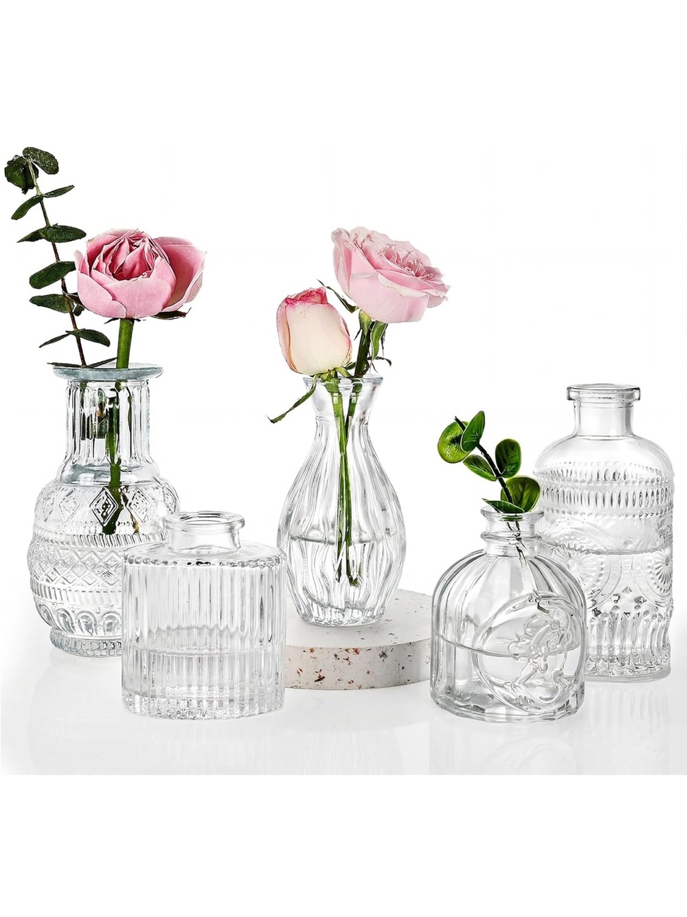 Set of 5 Clear Glass Decorative Bud Vases